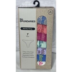 No Boundaries Mid-Rise Thong 7 Pair 7 Days of the Week Cotton Size XS 0-2 NEW